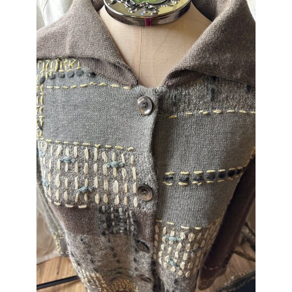 J Jill Patchwork Wool Blend Cardigan Sweater Chunky Mixed Knit Heather Pewter M - Picture 16 of 16